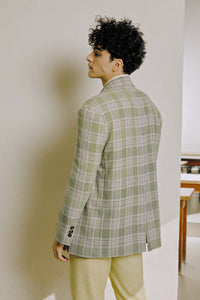 TIO olive check double-breasted oversized blazer