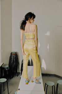 TINN yellow linen mix pleated flare trousers