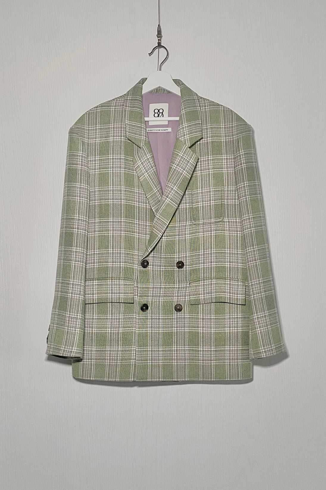 TIA olive check double-breasted oversized blazer