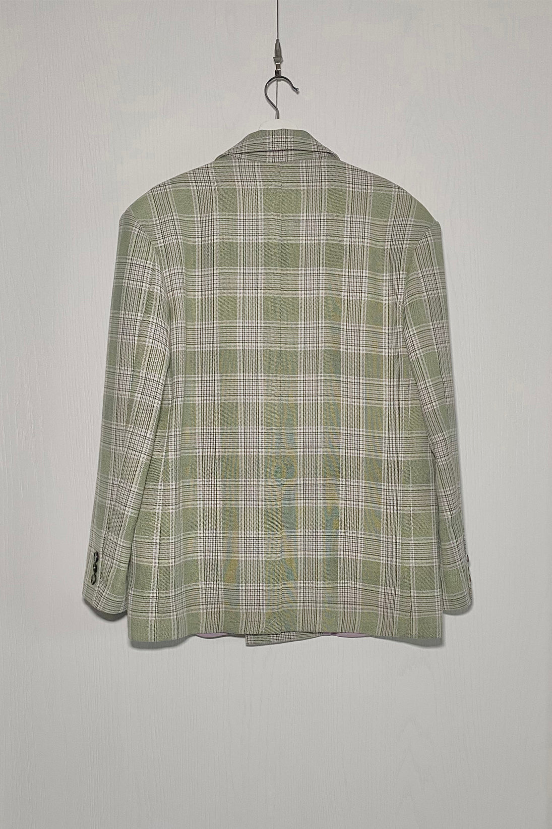 TIA olive check double-breasted oversized blazer