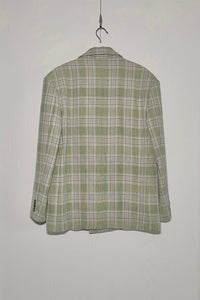 TIA olive check double-breasted oversized blazer